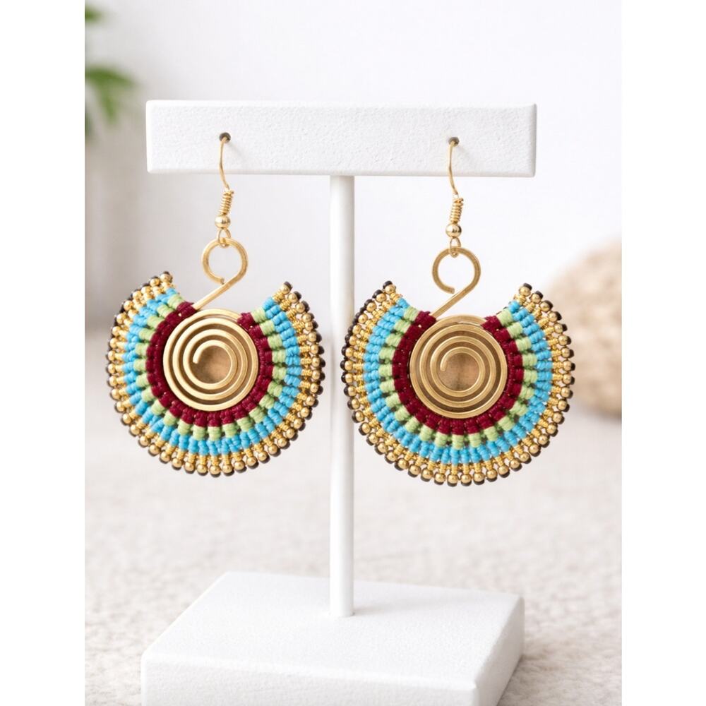 Boho Round Gold Beaded Earrings New